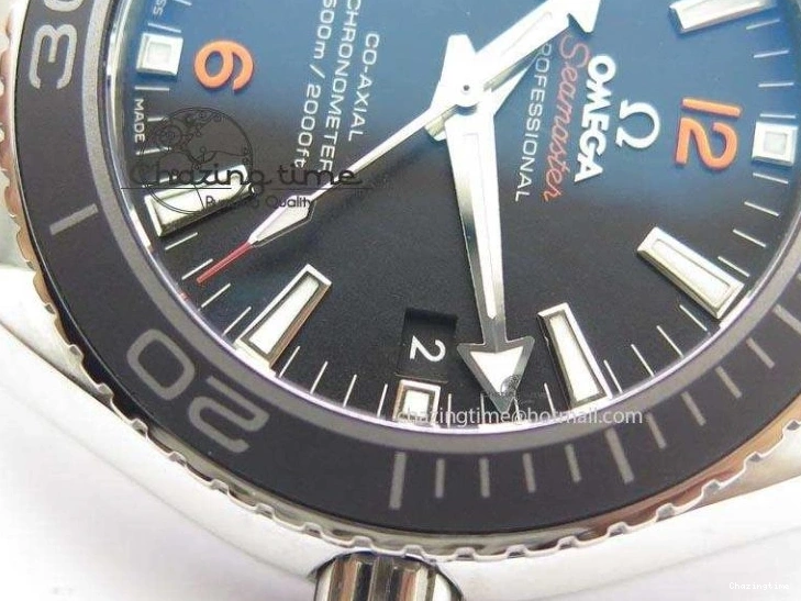 0812 Contemporary Planet Ocean SS Bp Maker 45mm Black Bezel Orange Numbers On SS Bracelet A 8217